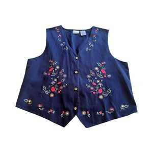 Vintage Bobbie‎ Brooks Cotton Embroidered Vest Floral 90s Size Large